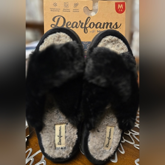 dearfoams Shoes - Dearfoams Black Plush Mule Slippers